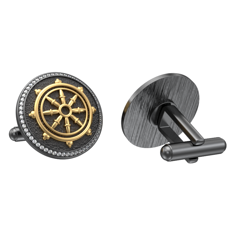 Dharma Luxe, Spiritual Cufflink Set with CZ Diamonds, 18kt Gold & Black Ruthenium Plating on Brass.