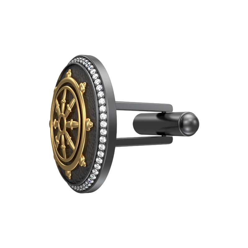 Dharma Luxe, Spiritual Cufflink Set with CZ Diamonds, 18kt Gold & Black Ruthenium Plating on Brass.
