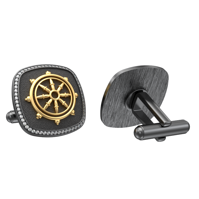 Dharma Luxe, Spiritual Cufflink Set with CZ Diamonds, 18kt Gold & Black Ruthenium Plating on Brass.