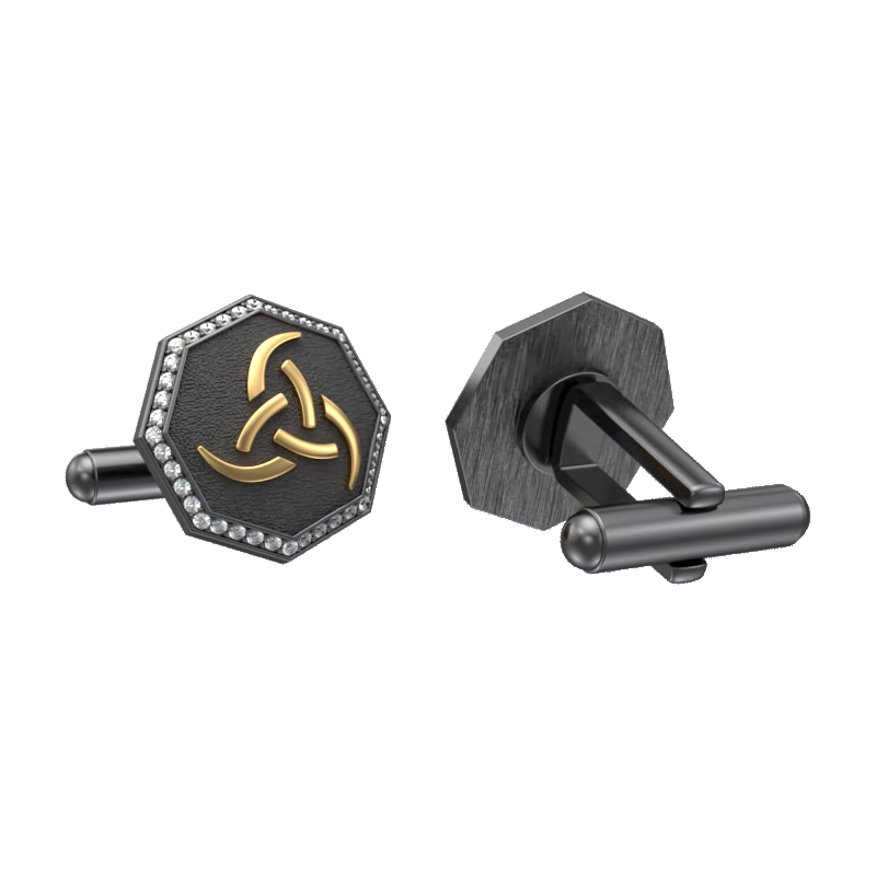 Odin Luxe, Spiritual Cufflink Set with CZ Diamonds, 18kt Gold & Black Ruthenium Plating on Brass.