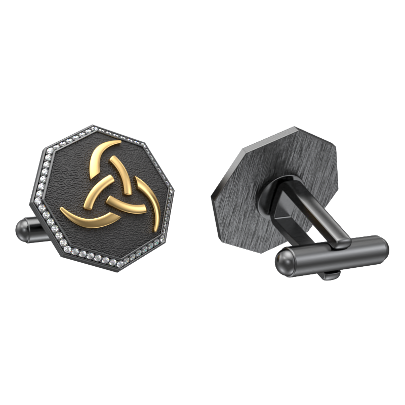 Odin Luxe, Spiritual Cufflink Set with CZ Diamonds, 18kt Gold & Black Ruthenium Plating on Brass.