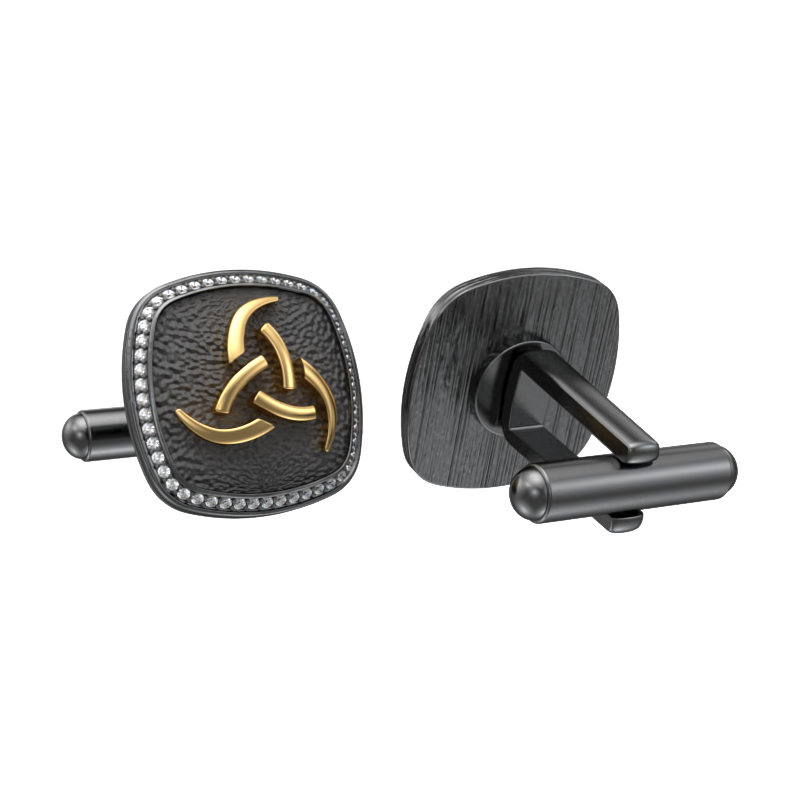 Odin Luxe, Spiritual Cufflink Set with CZ Diamonds, 18kt Gold & Black Ruthenium Plating on Brass.