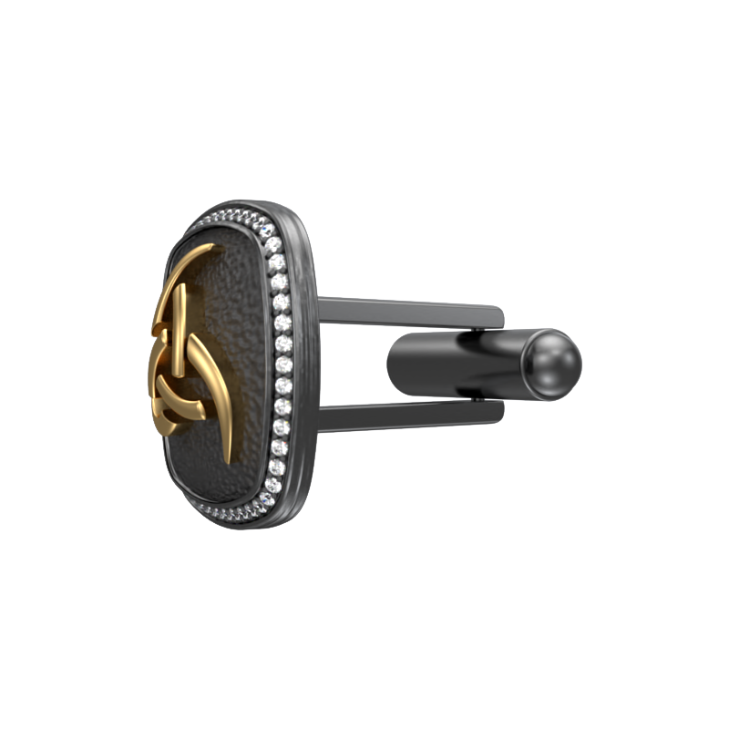 Odin Luxe, Spiritual Cufflink Set with CZ Diamonds, 18kt Gold & Black Ruthenium Plating on Brass.
