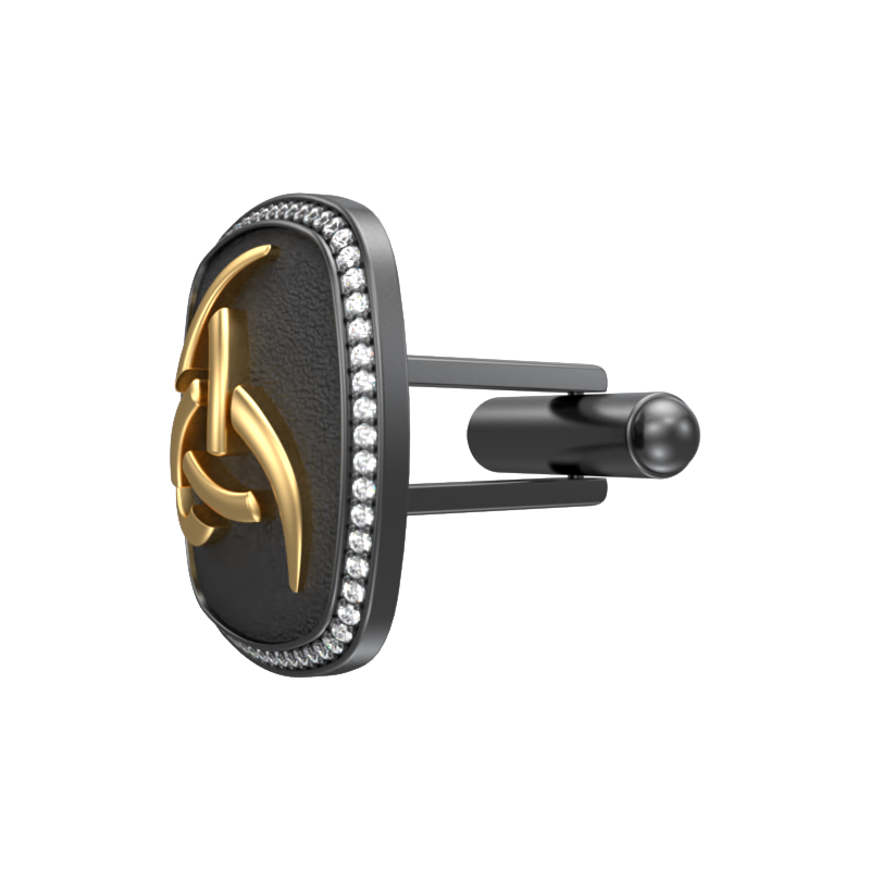 Odin Luxe, Spiritual Cufflink Set with CZ Diamonds, 18kt Gold & Black Ruthenium Plating on Brass.