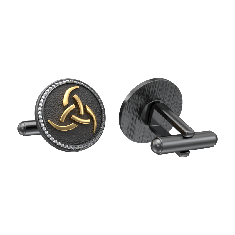 Odin Luxe, Spiritual Cufflink Set with CZ Diamonds, 18kt Gold & Black Ruthenium Plating on Brass.