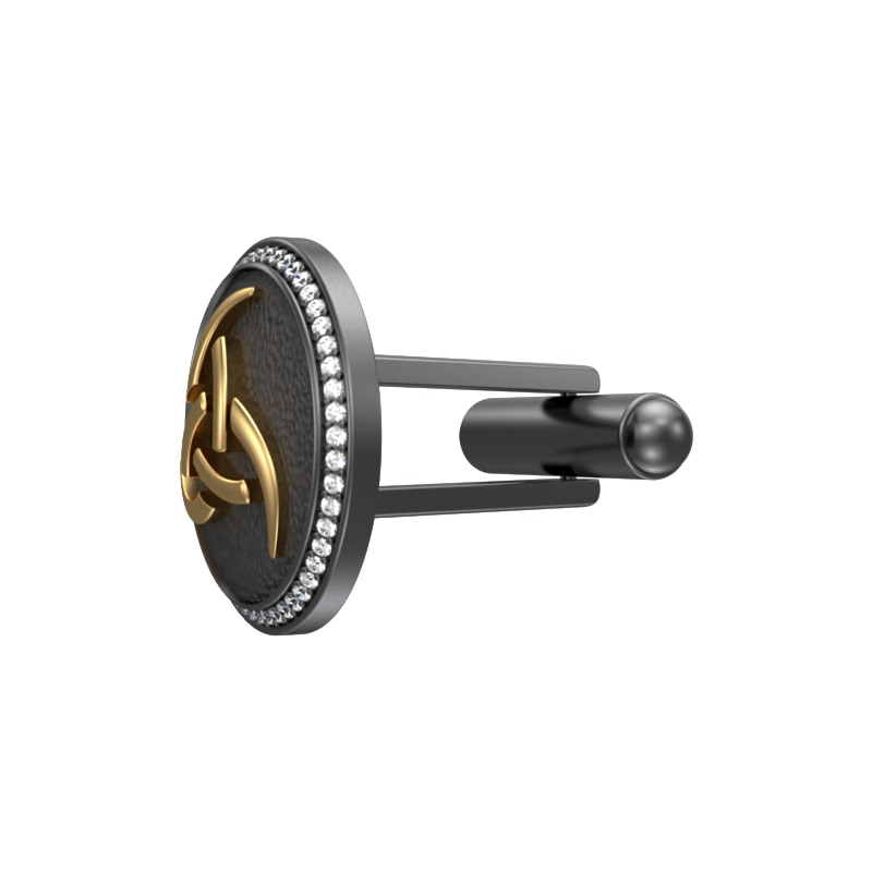 Odin Luxe, Spiritual Cufflink Set with CZ Diamonds, 18kt Gold & Black Ruthenium Plating on Brass.