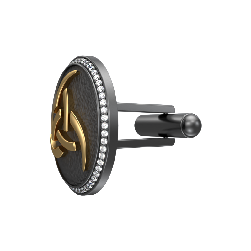 Odin Luxe, Spiritual Cufflink Set with CZ Diamonds, 18kt Gold & Black Ruthenium Plating on Brass.