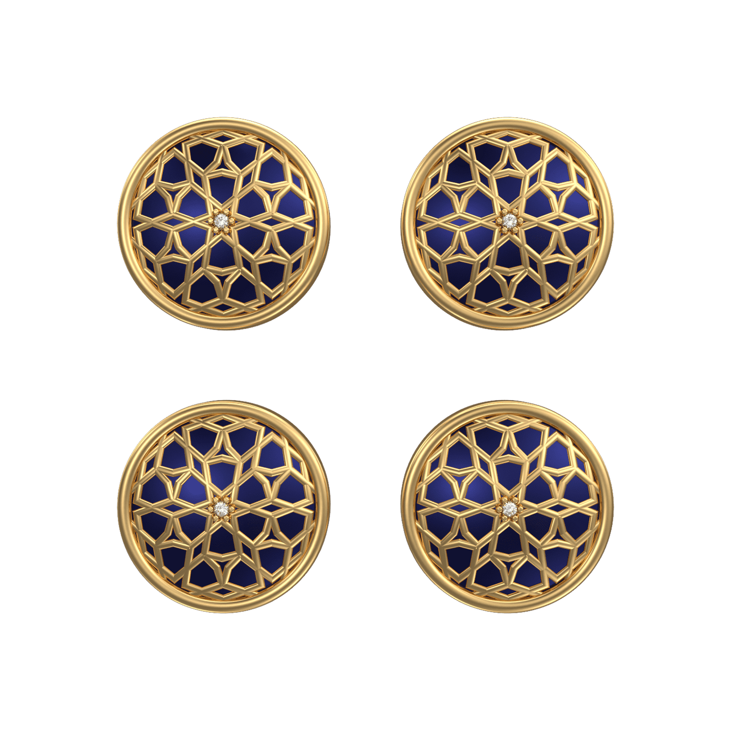 Starburst Luxe, Classic Kurta Button Set with CZ Diamonds, 18kt Gold Plating and Enamel.