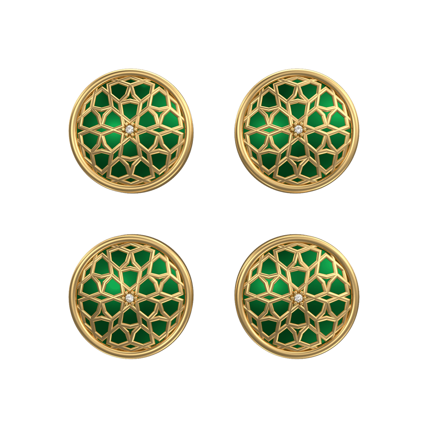 Starburst Luxe, Classic Kurta Button Set with CZ Diamonds, 18kt Gold Plating and Enamel.