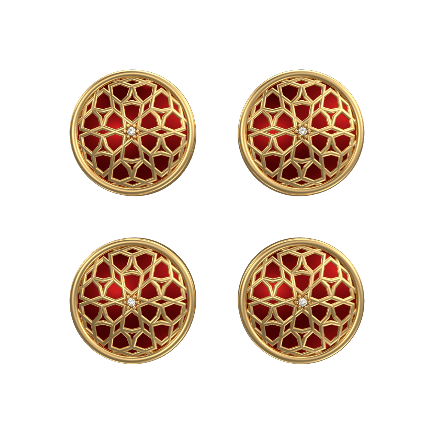 Starburst Luxe, Classic Kurta Button Set with CZ Diamonds, 18kt Gold Plating and Enamel.