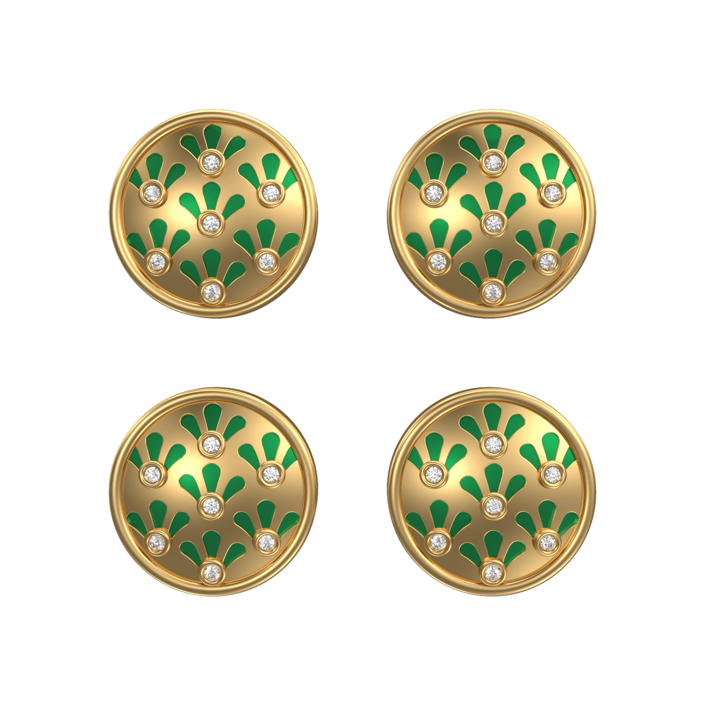 Bloom Luxe, Classic Kurta Button Set with CZ Diamonds, 18kt Gold Plating and Enamel.