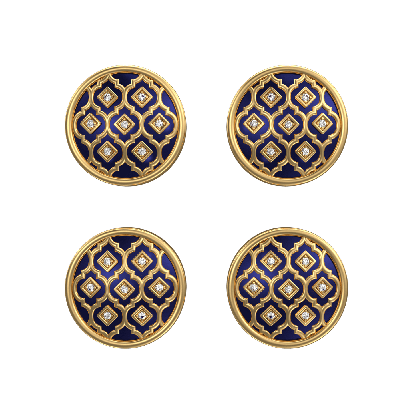 Ornate Luxe, Classic Kurta Button Set with CZ Diamonds, 18kt Gold Plating and Enamel.