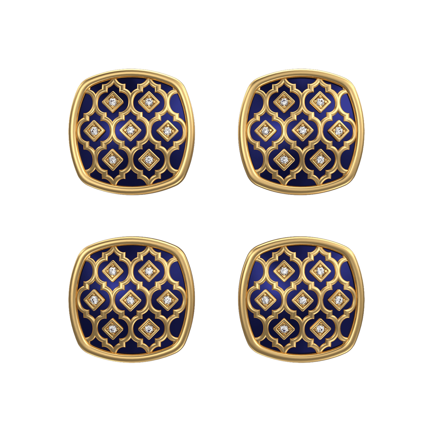 Ornate Luxe, Classic Kurta Button Set with CZ Diamonds, 18kt Gold Plating and Enamel.