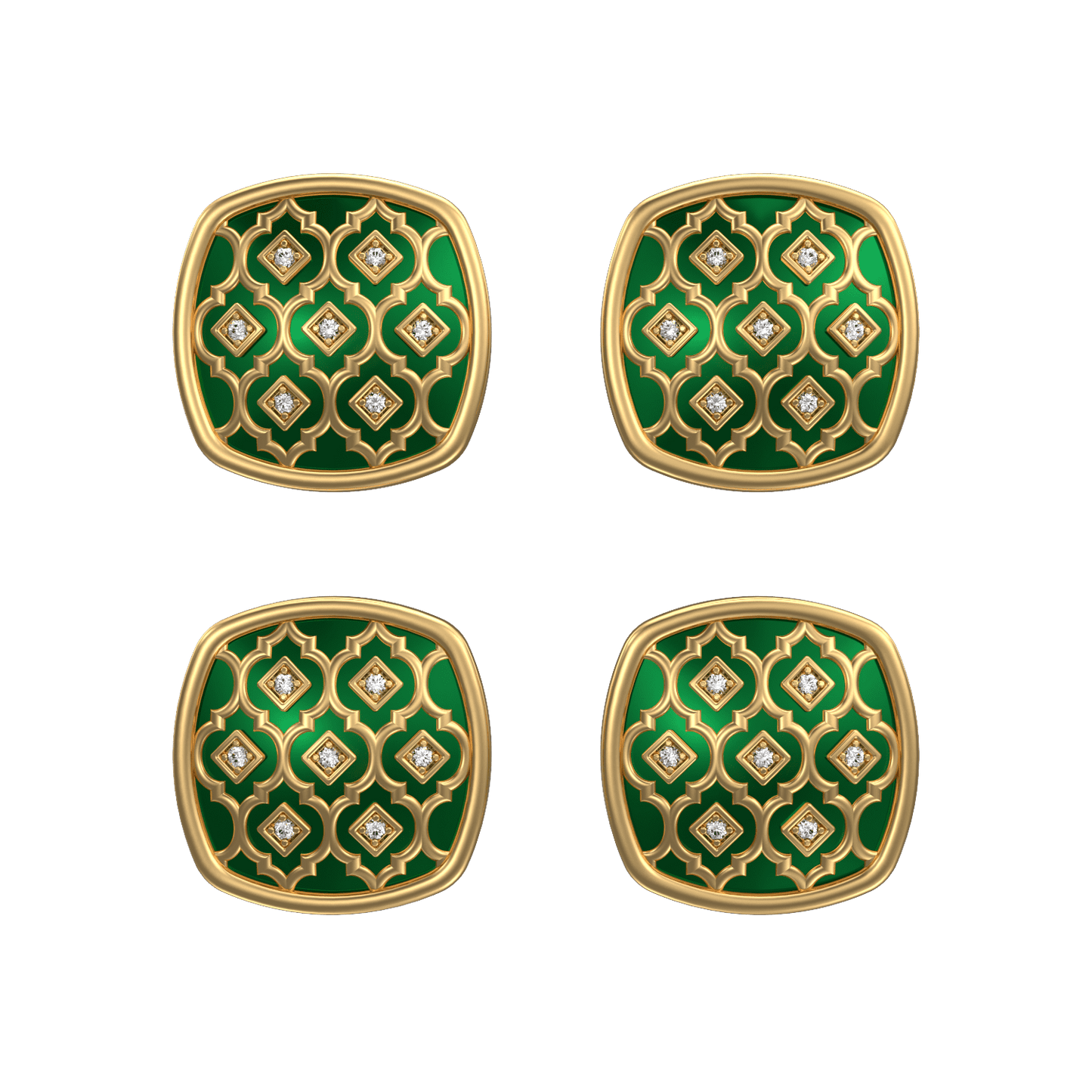 Ornate Luxe, Classic Kurta Button Set with CZ Diamonds, 18kt Gold Plating and Enamel.