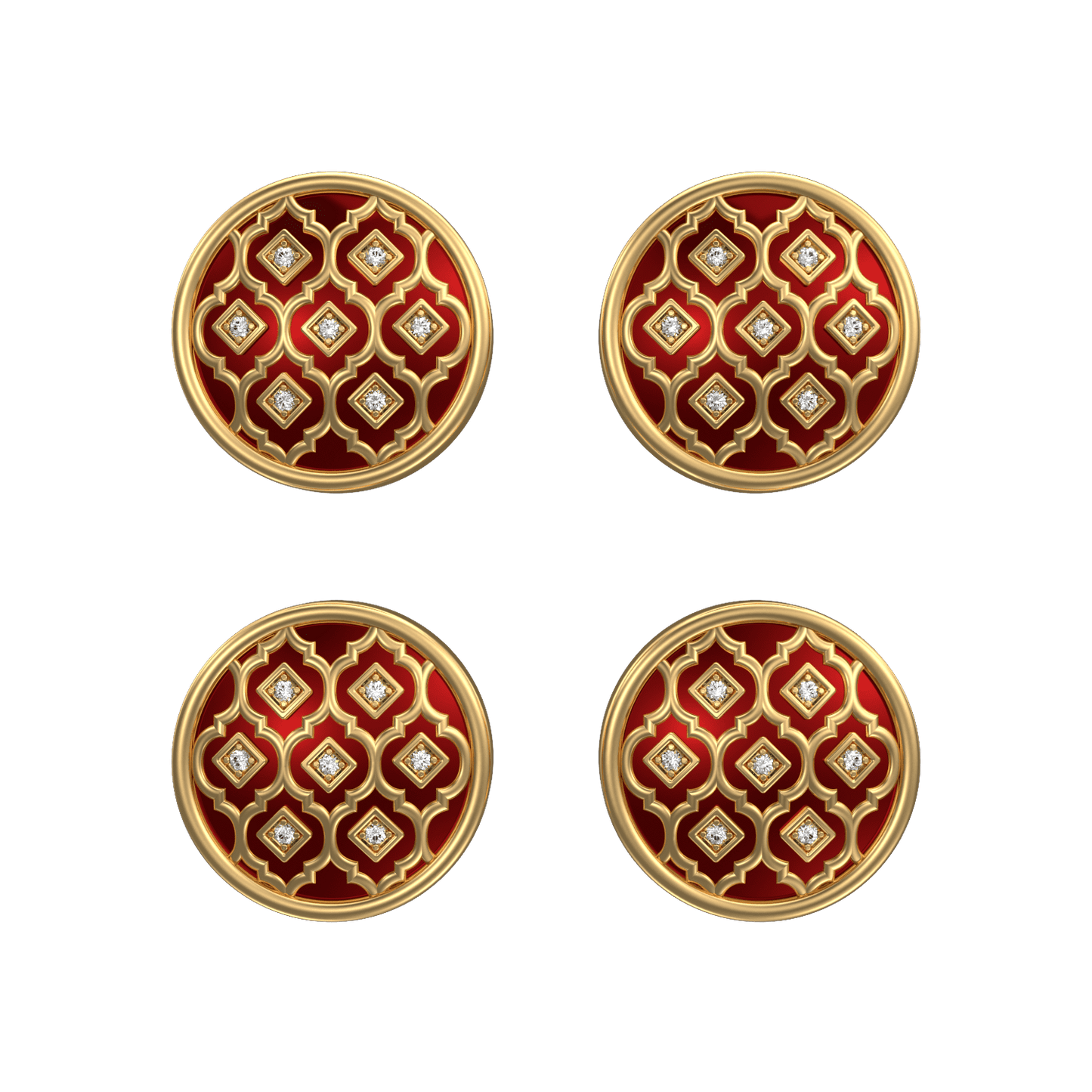 Ornate Luxe, Classic Kurta Button Set with CZ Diamonds, 18kt Gold Plating and Enamel.