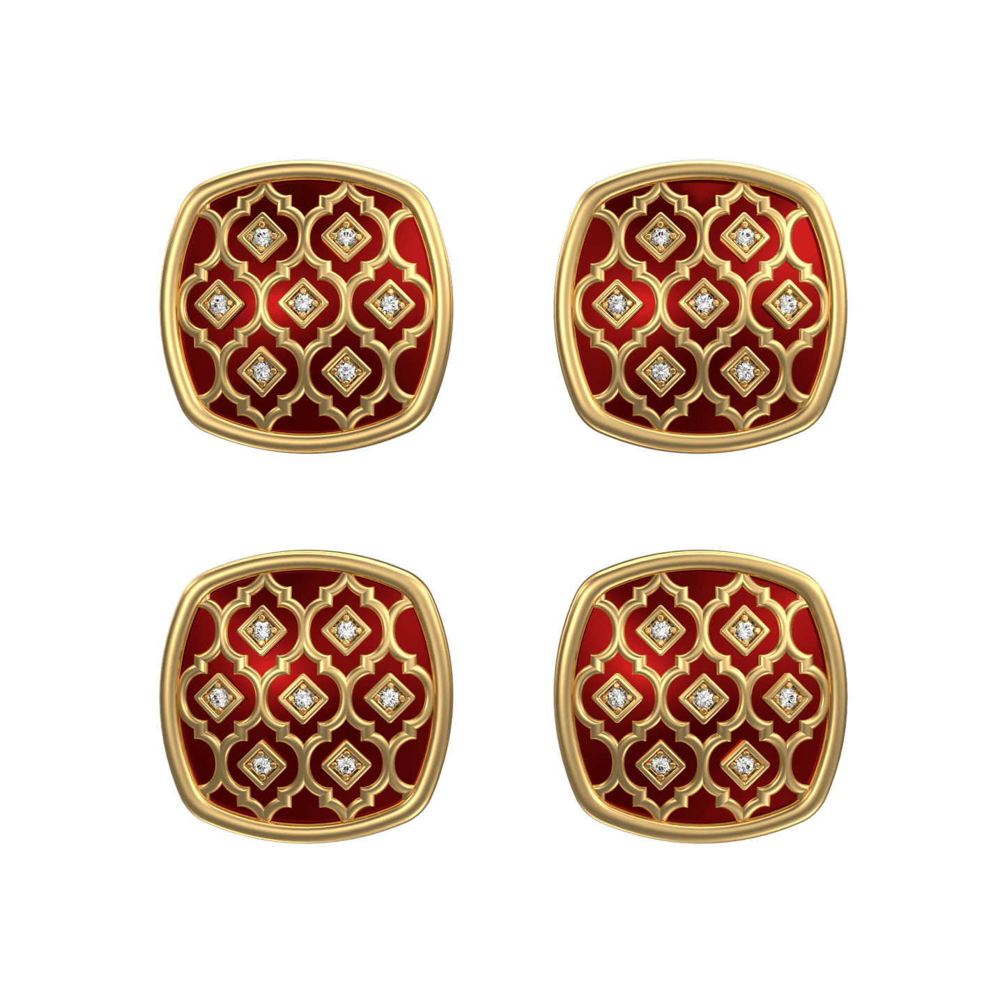 Ornate Luxe, Classic Kurta Button Set with CZ Diamonds, 18kt Gold Plating and Enamel.