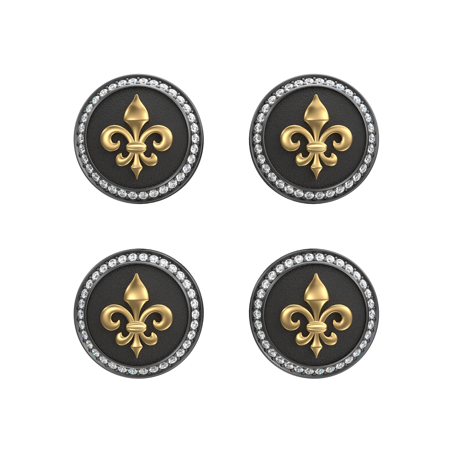 Fleur di lis Luxe, Spiritual Kurta Button set with CZ Diamonds, 18kt Gold & Black Reuthenium Plating.