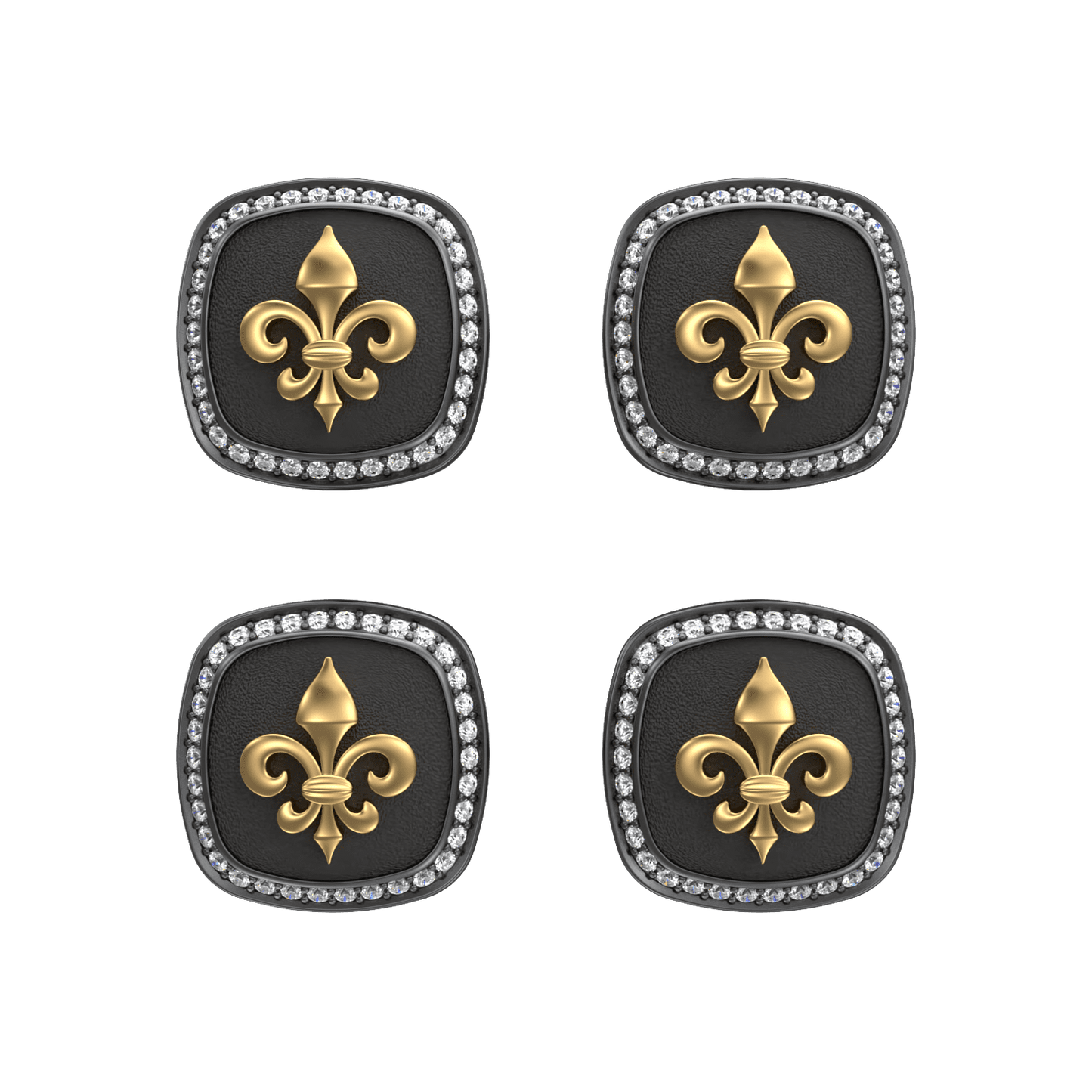 Fleur di lis Luxe, Spiritual Kurta Button set with CZ Diamonds, 18kt Gold & Black Reuthenium Plating.