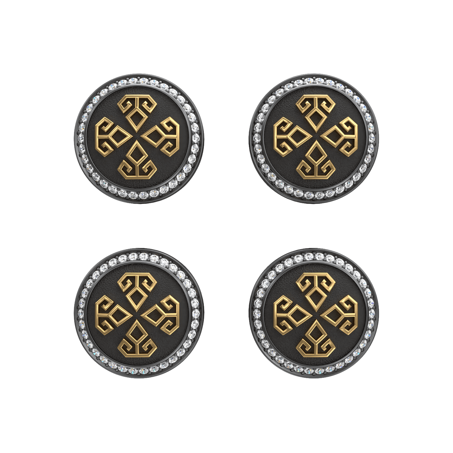 Power Luxe, Spiritual Kurta Button set with CZ Diamonds, 18kt Gold & Black Reuthenium Plating.