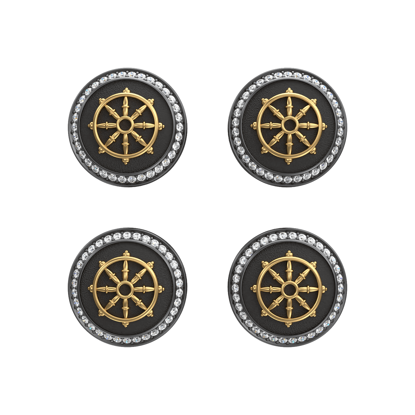 Dharma Luxe, Spiritual Kurta Button set with CZ Diamonds, 18kt Gold & Black Reuthenium Plating.