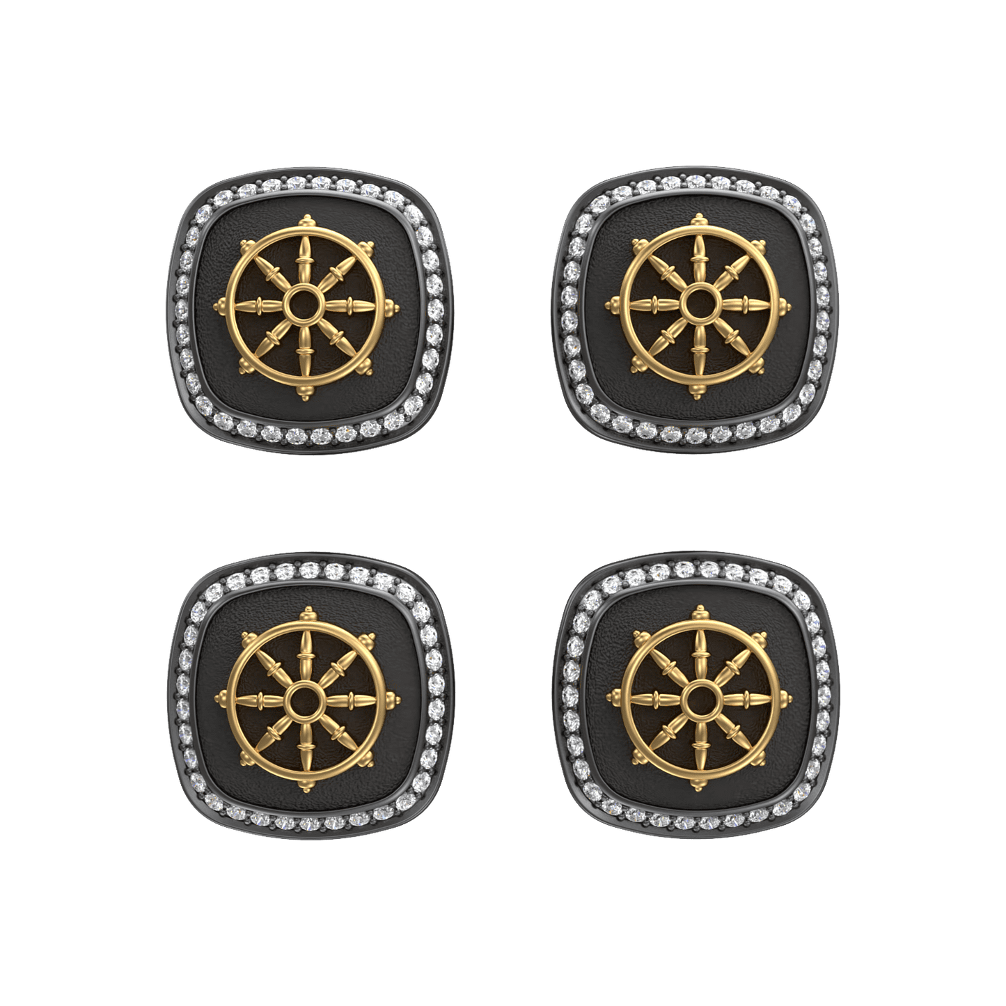 Dharma Luxe, Spiritual Kurta Button set with CZ Diamonds, 18kt Gold & Black Reuthenium Plating.