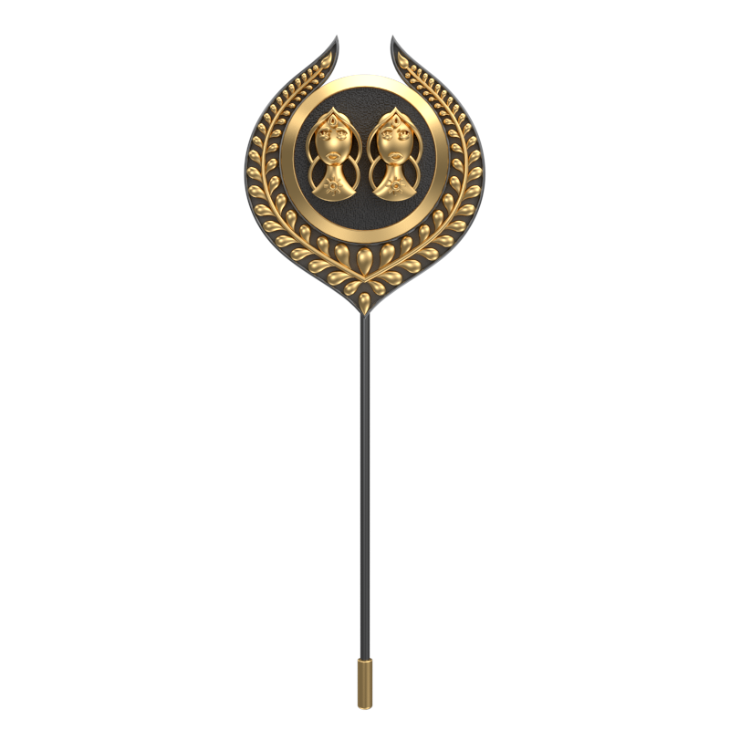 Gemini Zodiac, Leaf Constellation Lapel with 18kt Gold & Black Ruthenium Plating and Enamel on Brass.