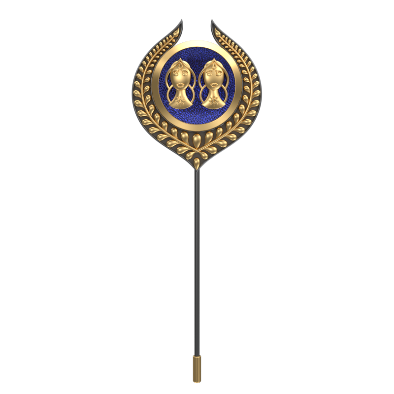Gemini Zodiac, Leaf Constellation Lapel with 18kt Gold & Black Ruthenium Plating and Enamel on Brass.