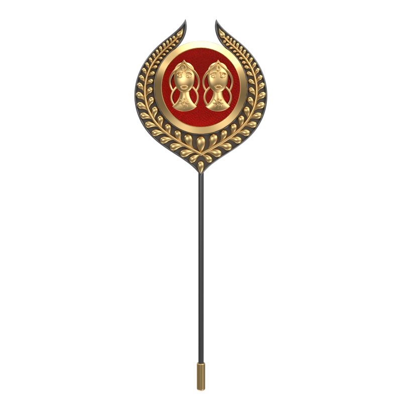 Gemini Zodiac, Leaf Constellation Lapel with 18kt Gold & Black Ruthenium Plating and Enamel on Brass.