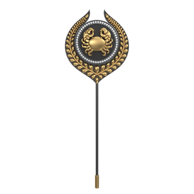 Cancer Zodiac Luxe, Leaf Constellation Lapel with CZ Diamonds, 18kt Gold & Black Ruthenium Plating on Brass.