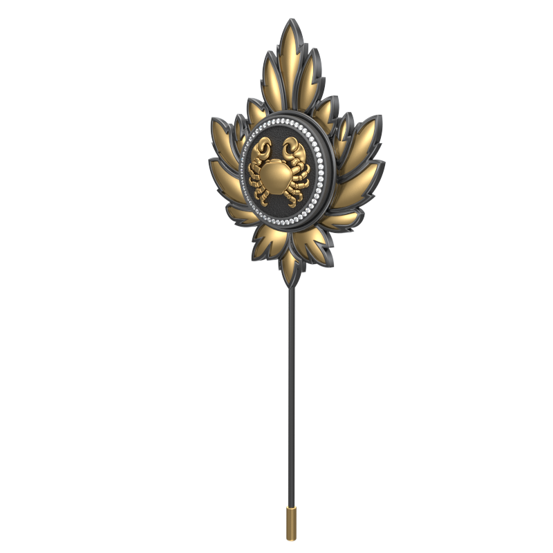 Cancer Zodiac Luxe, Maple Constellation Lapel with CZ Diamonds, 18kt Gold & Black Ruthenium Plating on Brass.