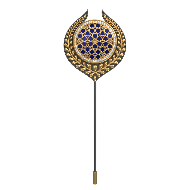 Starburst Luxe, Leaf Classic Lapel with CZ Diamonds, 18kt Gold & Black Ruthenium Plating and Enamel on Brass.