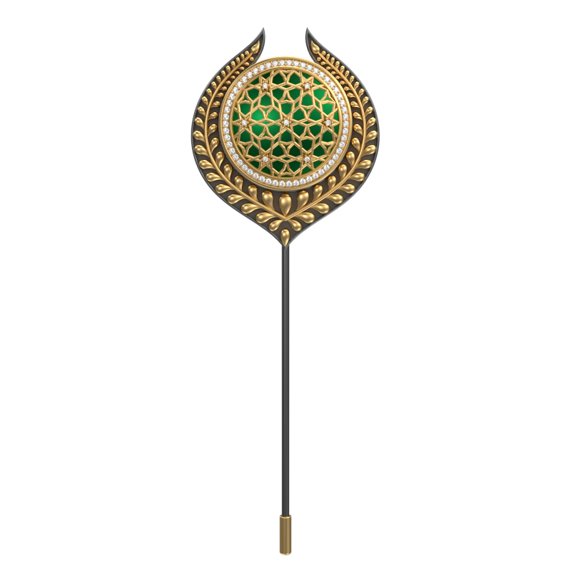 Starburst Luxe, Leaf Classic Lapel with CZ Diamonds, 18kt Gold & Black Ruthenium Plating and Enamel on Brass.