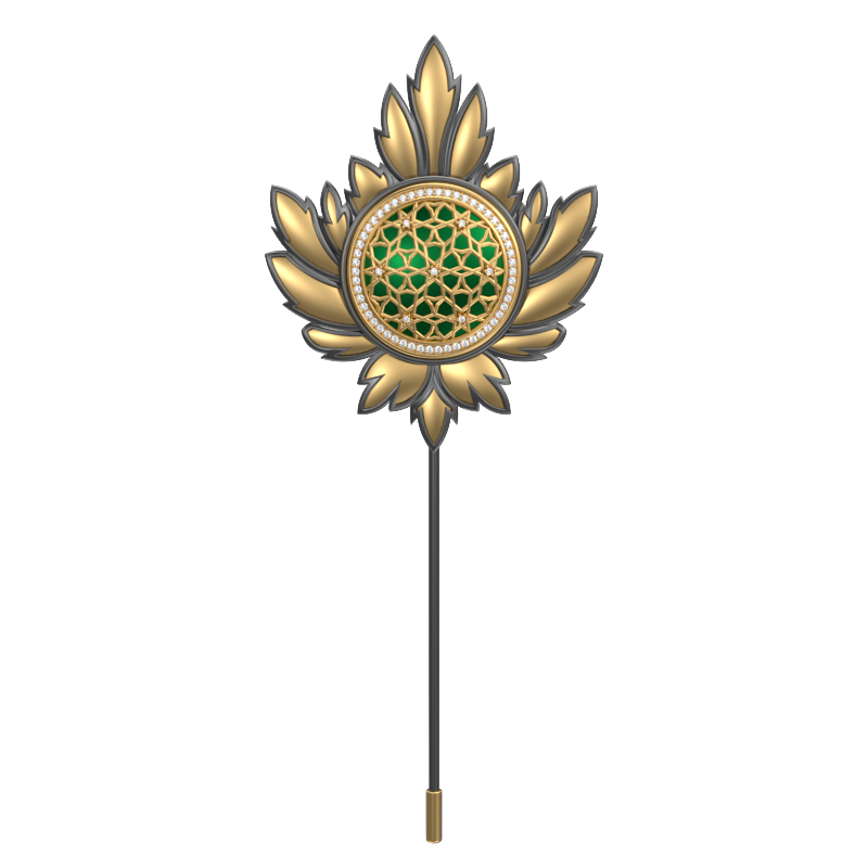 Starburst Luxe, Maple Classic Lapel with CZ Diamonds, 18kt Gold & Black Ruthenium Plating and Enamel on Brass.