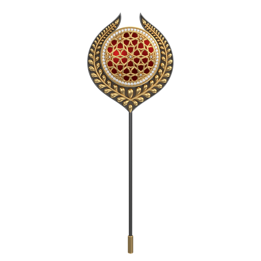 Starburst Luxe, Leaf Classic Lapel with CZ Diamonds, 18kt Gold & Black Ruthenium Plating and Enamel on Brass.