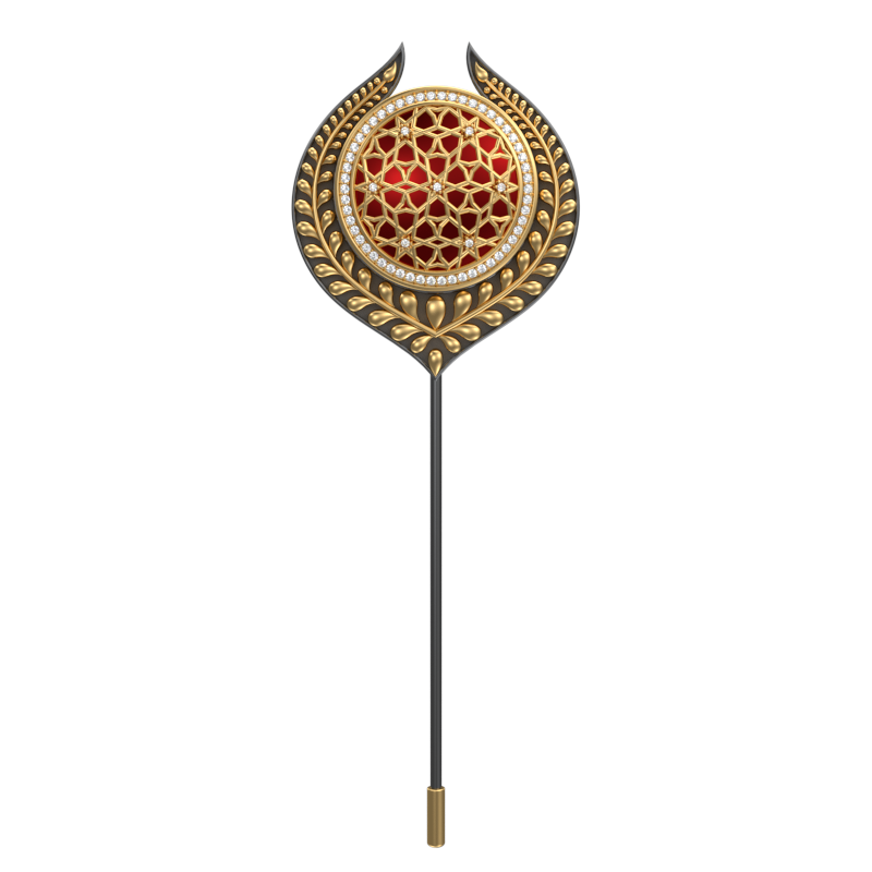Starburst Luxe, Leaf Classic Lapel with CZ Diamonds, 18kt Gold & Black Ruthenium Plating and Enamel on Brass.