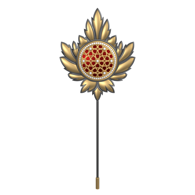Starburst Luxe, Maple Classic Lapel with CZ Diamonds, 18kt Gold & Black Ruthenium Plating and Enamel on Brass.
