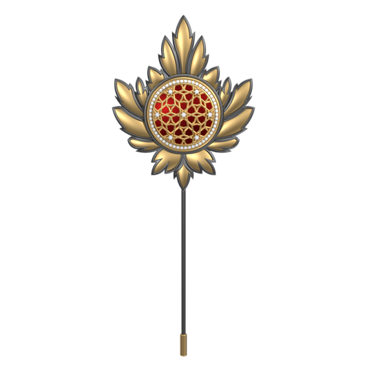 Starburst Luxe, Maple Classic Lapel with CZ Diamonds, 18kt Gold & Black Ruthenium Plating and Enamel on Brass.