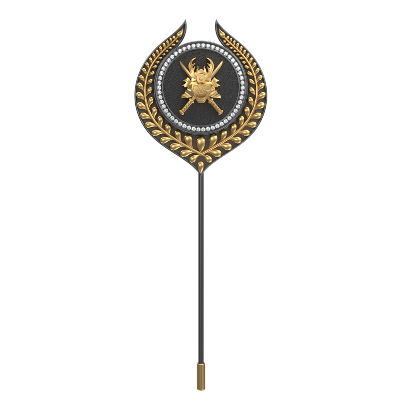 Skull King Luxe, Leaf Edgy Lapel with CZ Diamonds, 18kt Gold & Black Ruthenium Plating on Brass.