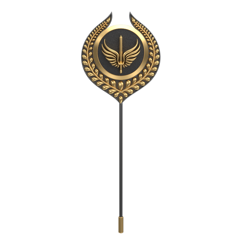 Viking Sword ,Leaf Edgy Lapel with 18kt Gold & Black Ruthenium Plating and Enamel on Brass.