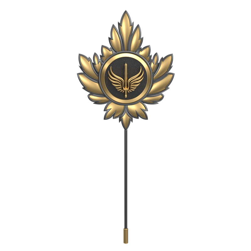 Viking Sword ,Mapel Edgy Lapel with 18kt Gold & Black Ruthenium Plating and Enamel on Brass.