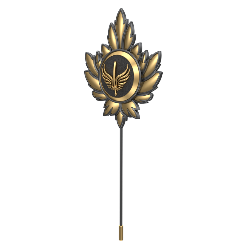 Viking Sword ,Mapel Edgy Lapel with 18kt Gold & Black Ruthenium Plating and Enamel on Brass.