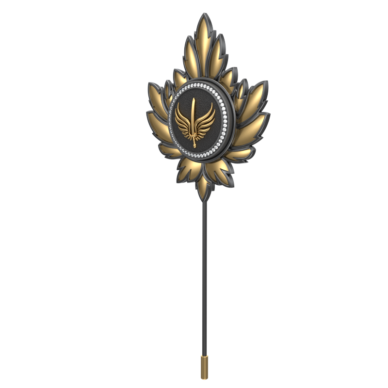 Viking Sword Luxe, Mapel Edgy Lapel with CZ Diamonds, 18kt Gold & Black Ruthenium Plating on Brass.