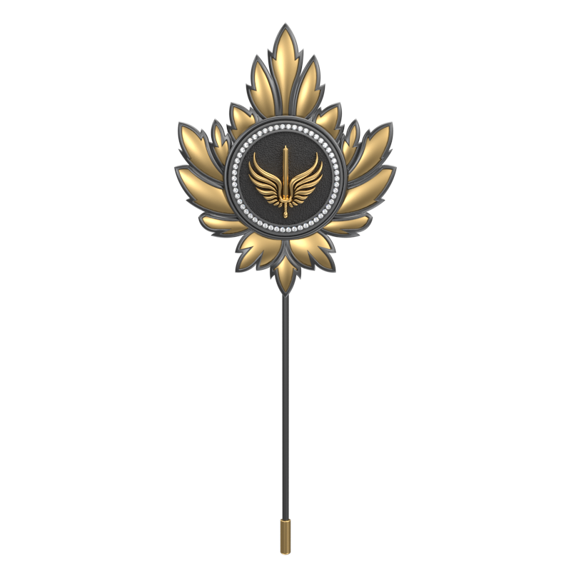 Viking Sword Luxe, Mapel Edgy Lapel with CZ Diamonds, 18kt Gold & Black Ruthenium Plating on Brass.
