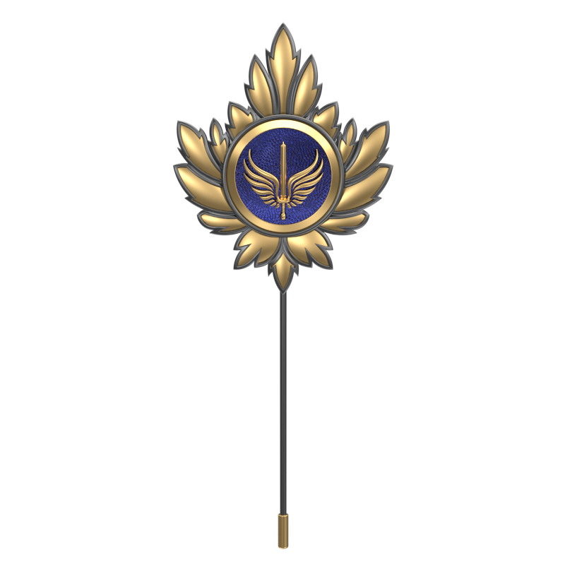 Viking Sword ,Mapel Edgy Lapel with 18kt Gold & Black Ruthenium Plating and Enamel on Brass.