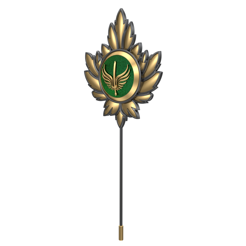 Viking Sword ,Mapel Edgy Lapel with 18kt Gold & Black Ruthenium Plating and Enamel on Brass.