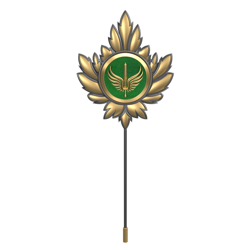 Viking Sword ,Mapel Edgy Lapel with 18kt Gold & Black Ruthenium Plating and Enamel on Brass.