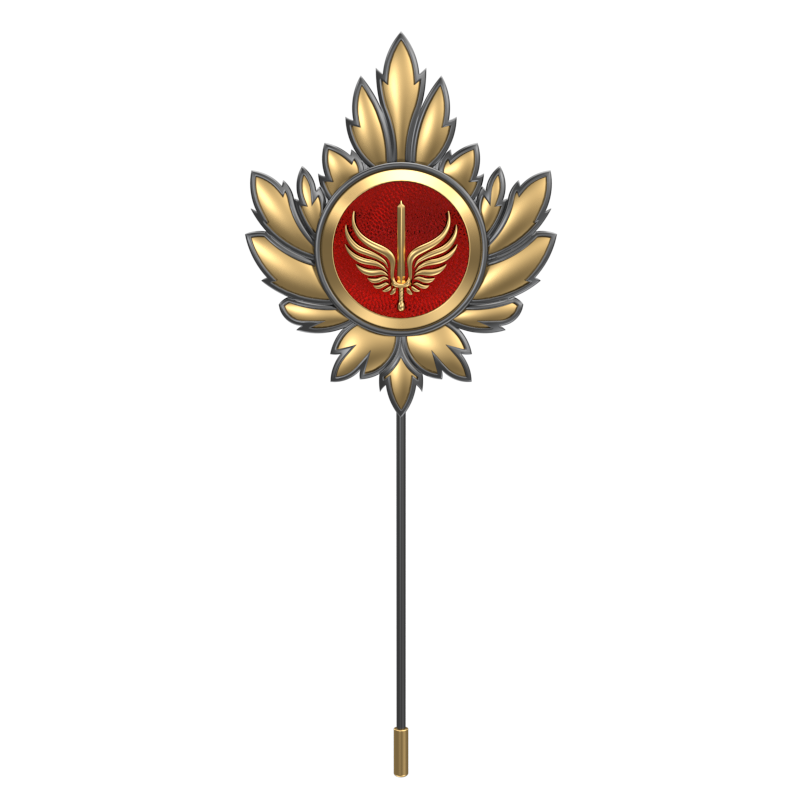Viking Sword ,Mapel Edgy Lapel with 18kt Gold & Black Ruthenium Plating and Enamel on Brass.