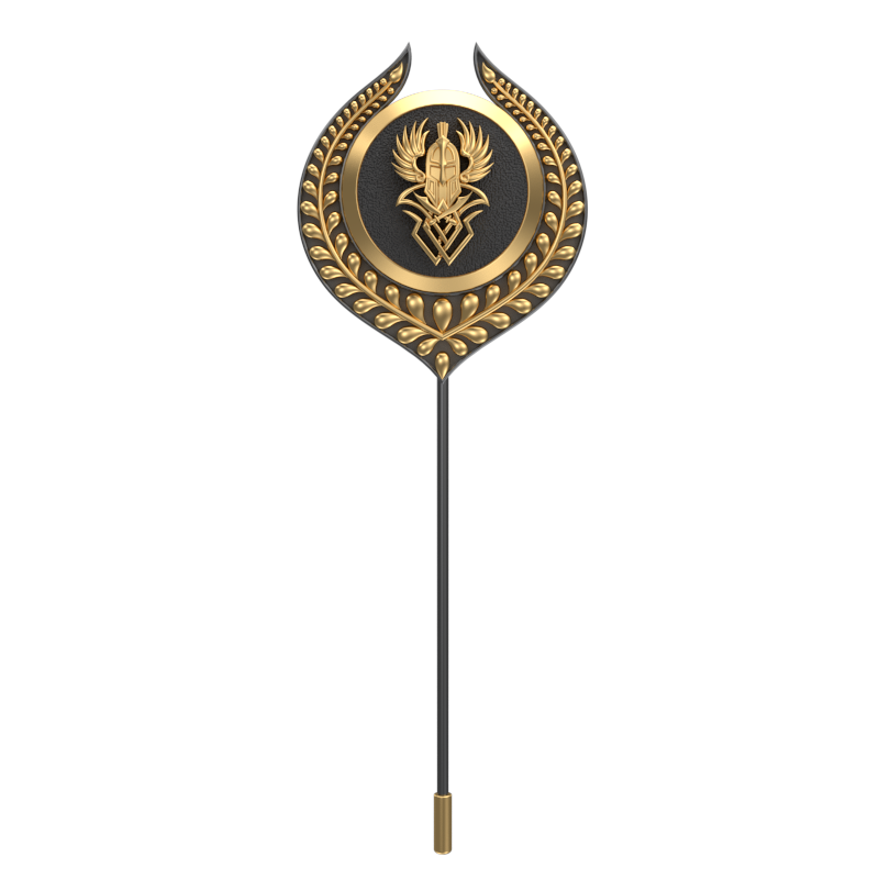 Warrior ,Leaf Edgy Lapel with 18kt Gold & Black Ruthenium Plating and Enamel on Brass.