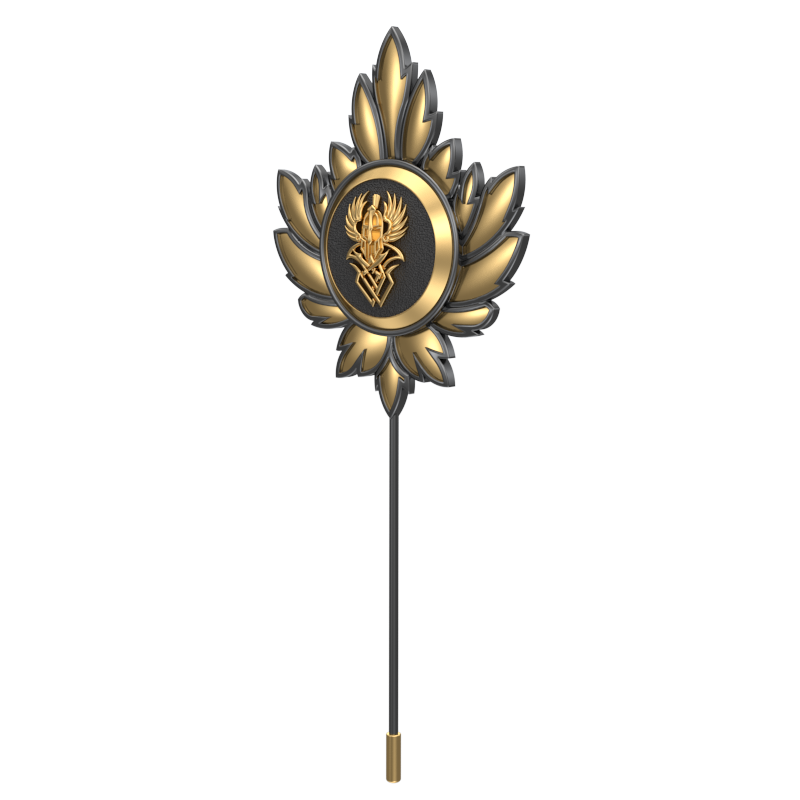 Warrior ,Mapel Edgy Lapel with 18kt Gold & Black Ruthenium Plating and Enamel on Brass.