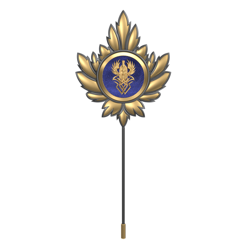 Warrior ,Mapel Edgy Lapel with 18kt Gold & Black Ruthenium Plating and Enamel on Brass.